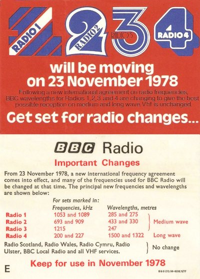 BBC Wavelength Changes on 23rd November 1978